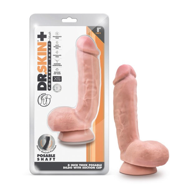 Dr. Skin Posable Shaft 8″ Thick Dildo With Squeezable Balls Beige/Vanilla